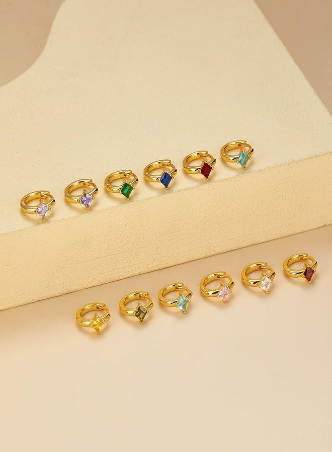 Jacruces Birthstone Earrings for Women Trendy Emerald Birthstone Earring Dainty Small 14k Gold Plated Huggie Hoop Earrings Cubic Zirconia Earring Birthday Gifts for Women Jewelry - Image 4